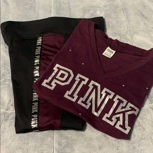 Victoria’s Secret Pink Cozy Tights & Bling Tee